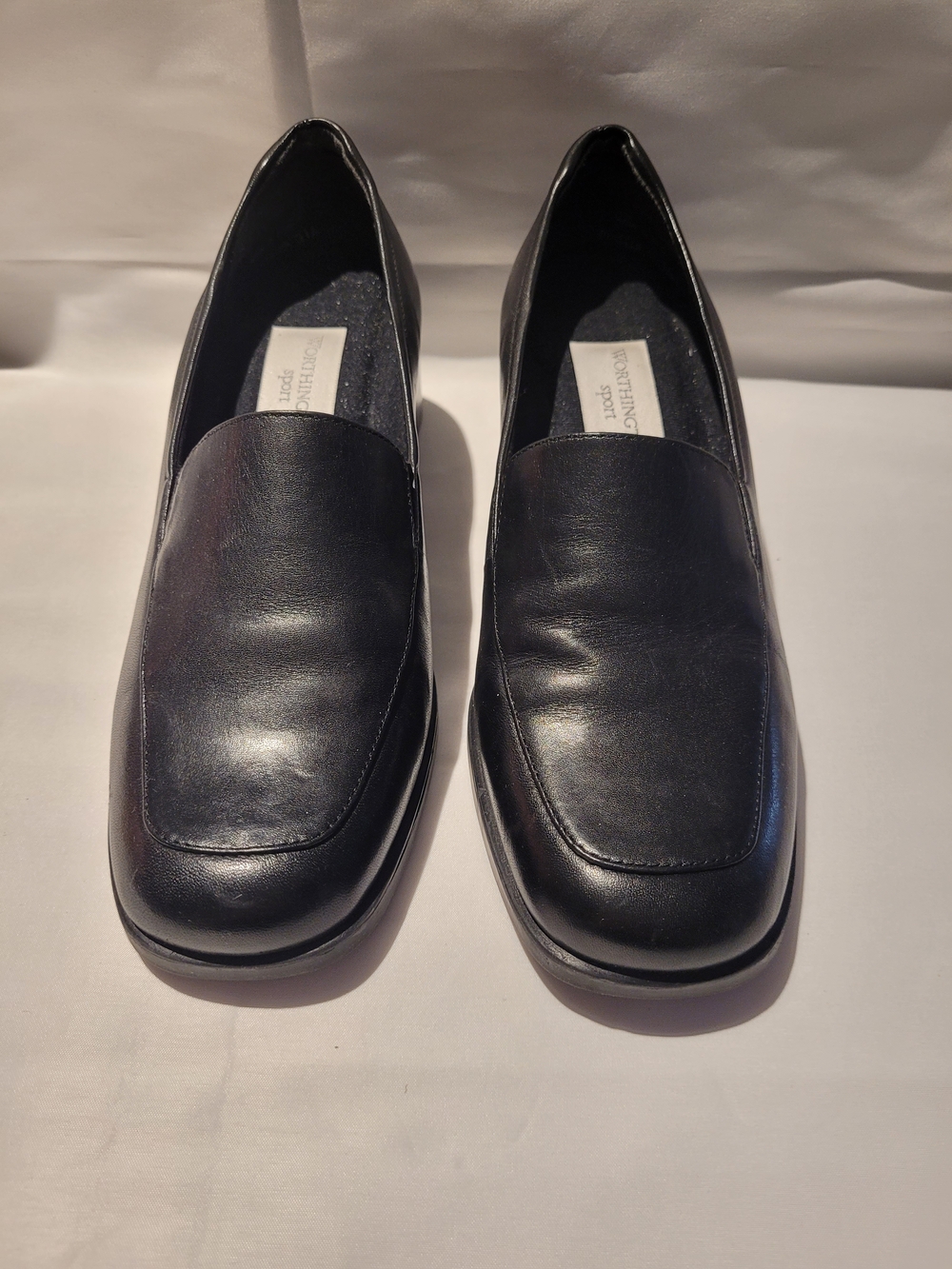 Vintage Worthington Sport Black Leather Loafers Square Toe Slip On Flats Size 8